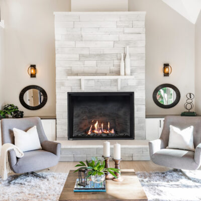 Montigo Del Ray Square 46" Gas Fireplace in Modern New Living Room With Fireplace And Mirrors